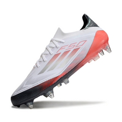 Chuteira Campo Molhado SG Adidas F50 Primeknit Elite Branca, Cinza e Laranja