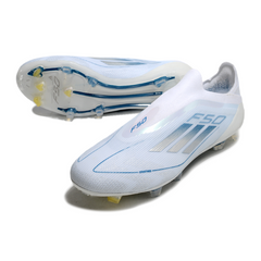 Chuteira Campo FG Adidas F50 Elite Sem Cadarço Branca e Azul
