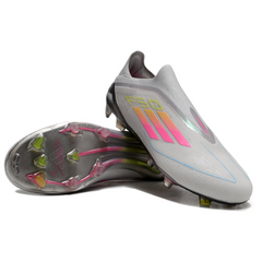 Chuteira Campo FG Adidas F50 Elite Sem Cadarço Cinza, Rosa e Amarela
