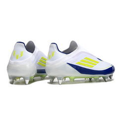 Chuteira Campo Molhado SG Adidas F50 Elite Sem Cadarço Branca, Azul e Verde Infantil