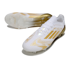 Chuteira Campo FG Adidas F50 Primeknit Elite Branca e Dourada