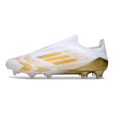 Chuteira Campo FG Adidas F50 Elite Sem Cadarço Branca e Dourada