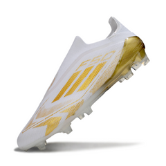 Chuteira Campo FG Adidas F50 Elite Sem Cadarço Branca e Dourada