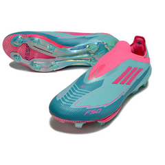 Chuteira Campo FG Adidas F50+ Elite Sem Cadarço Azul-Clara e Rosa