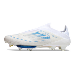 Chuteira Campo FG Adidas F50+ Elite Sem Cadarço Branca e Azul