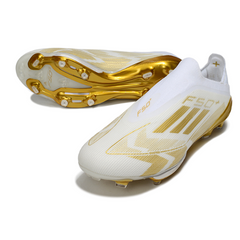 Chuteira Campo FG Adidas F50+ Elite Sem Cadarço Branca e Dourada
