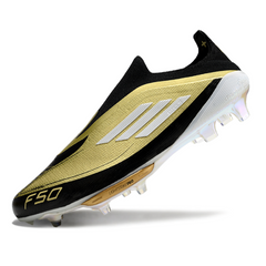 Chuteira Campo FG Adidas F50+ Elite Sem Cadarço Preta e Amarela