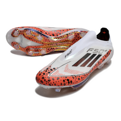 Chuteira Campo FG Adidas F50+ Elite Sem Cadarço Branca e Laranja