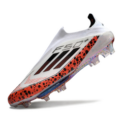 Chuteira Campo FG Adidas F50+ Elite Sem Cadarço Branca e Laranja