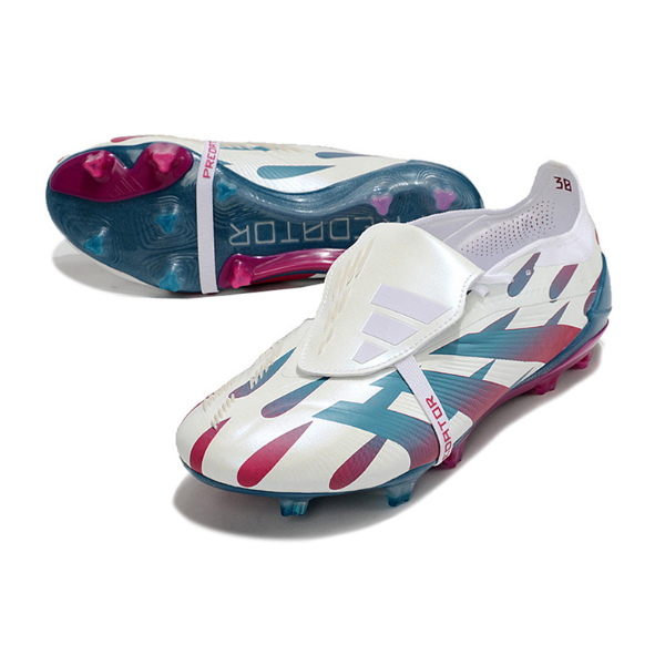 Chuteira Campo Adidas Predator 30 Elite Com Lingua FG Branca, Azul Claro e Rosa - VENI Futebol