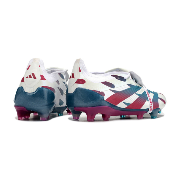 Chuteira Campo Adidas Predator 30 Elite Com Lingua FG Branca, Azul Claro e Rosa - VENI Futebol