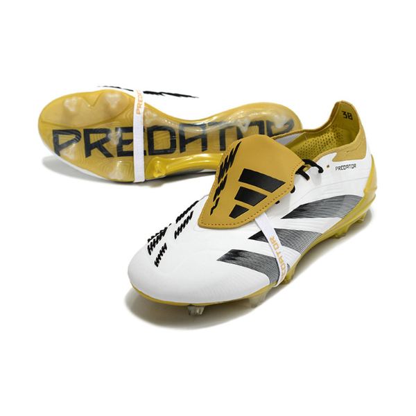 Chuteira Campo Adidas Predator 30 Elite Com Lingua FG Branca e Dourada - VENI Futebol