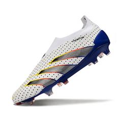 Chuteira Campo FG Adidas Predator 30 Elite Sem Cadarço Branca, Azul e Laranja