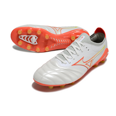 Chuteira Campo FG Mizuno Morelia Neo IV Elite Branca, Laranja e Amarela