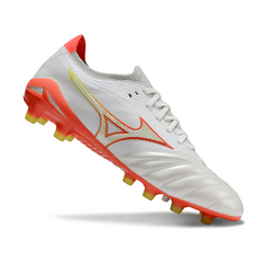 Chuteira Campo FG Mizuno Morelia Neo IV Elite Branca, Laranja e Amarela