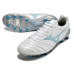 Chuteira Campo FG Mizuno Morelia Neo IV Pro Branca e Azul-Clara