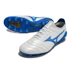 Chuteira Campo FG Mizuno Morelia Neo IV Elite Branca e Azul