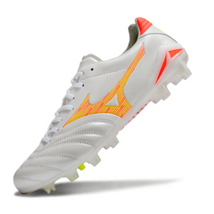 Chuteira Campo FG Mizuno Morelia Neo IV Pro Branca Laranja e Amarela