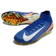 Chuteira Campo FG Nike Air Zoom Mercurial Superfly 10 Elite Azul, Branca e Laranja
