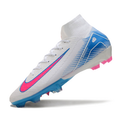 Chuteira Campo FG Nike Air Zoom Mercurial Superfly 10 Elite Branca Rosa e Azul