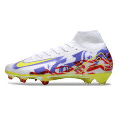 Chuteira Campo FG Nike Air Zoom Mercurial Superfly 10 Elite Branca, Roxa e Verde