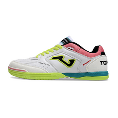 Chuteira Futsal IC Joma Top Flex 24 Branca, Rosa e Verde