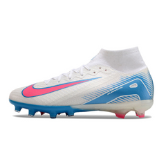 Chuteira Campo Sintético AG Nike Air Zoom Mercurial Superfly 10 Elite Infantil Branca, Azul-Clara e Rosa