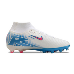 Chuteira Campo Sintético AG Nike Air Zoom Mercurial Superfly 10 Elite Infantil Branca, Azul-Clara e Rosa