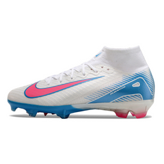 Chuteira Campo FG Nike Air Zoom Mercurial Superfly 10 Elite Branca, Azul e Rosa Infantil