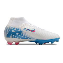 Chuteira Campo FG Nike Air Zoom Mercurial Superfly 10 Elite Branca, Azul e Rosa Infantil