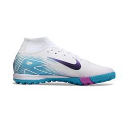 Chuteira Society TF Nike Zoom Mercurial Superfly 10 Elite Infantil Branca e Azul-Clara