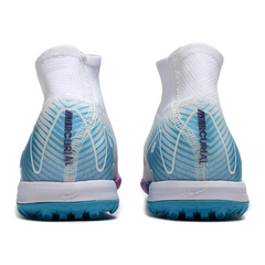 Chuteira Society TF Nike Zoom Mercurial Superfly 10 Elite Infantil Branca e Azul-Clara