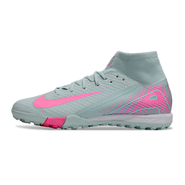 Chuteira Society TF Nike Zoom Mercurial Superfly 10 Elite Infantil Azul-Clara e Rosa