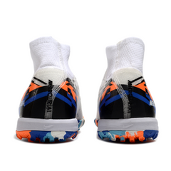 Chuteira Society TF Nike Zoom Mercurial Superfly 10 Elite Infantil Branca, Azul e Laranja