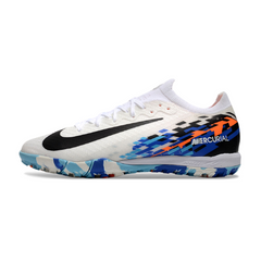 Chuteira Society TF Nike Zoom Mercurial Vapor 16 Elite Infantil Branca, Azul e Laranja
