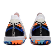 Chuteira Society TF Nike Zoom Mercurial Vapor 16 Elite Infantil Branca, Azul e Laranja
