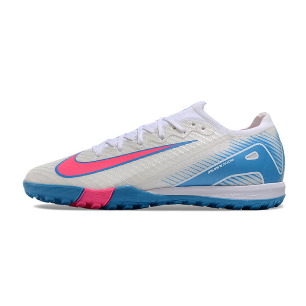 Chuteira Society TF Nike Zoom Mercurial Vapor 16 Elite Infantil Branca, Azul e Rosa