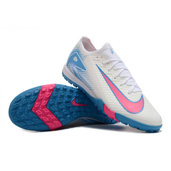 Chuteira Society TF Nike Zoom Mercurial Vapor 16 Elite Infantil Branca, Azul e Rosa
