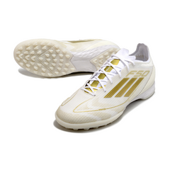 Chuteira Society TF Adidas F50 Elite Branca e Dourada