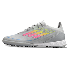 Chuteira Society TF Adidas F50 Elite Cinza, Rosa e Amarela