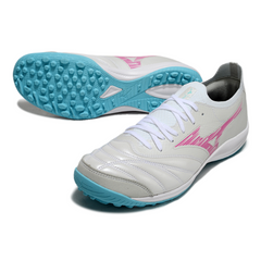 Chuteira Society TF Mizuno Neo Sala Branca, Rosa e Azul
