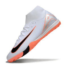 Chuteira Society TF Nike Zoom Mercurial Superfly 10 Academy Branca e Laranja
