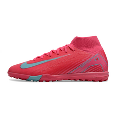 Chuteira Society TF Nike Zoom Mercurial Superfly 10 Elite Rosa e Azul-Clara