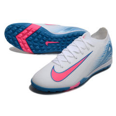 Chuteira Society TF Nike Zoom Mercurial Vapor 16 Elite Branca, Azul-Clara e Rosa