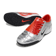 Chuteira Society TF Nike Total 90 III Prateada e Vermelha