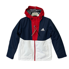 Jaqueta Corta-Vento Adidas Branca, Azul e Vermelha