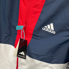 Jaqueta Corta-Vento Adidas Branca, Azul e Vermelha