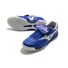 Chuteira Society TF Mizuno Morelia Sala Classic Azul e Branca e Vermelha
