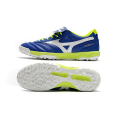 Chuteira Society TF Mizuno Morelia Sala Classic Azul e Branca e Verde