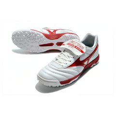 Chuteira Society TF Mizuno Morelia Sala Classic Branca e Vermelha